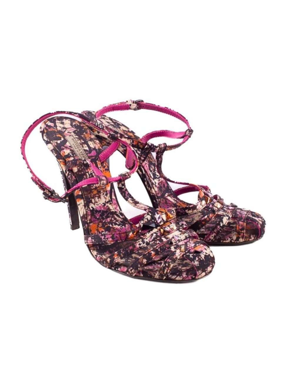 BOTTEGA VENETA Multicolor Silk Corniola Topaz Pollock Print Heel Sandals